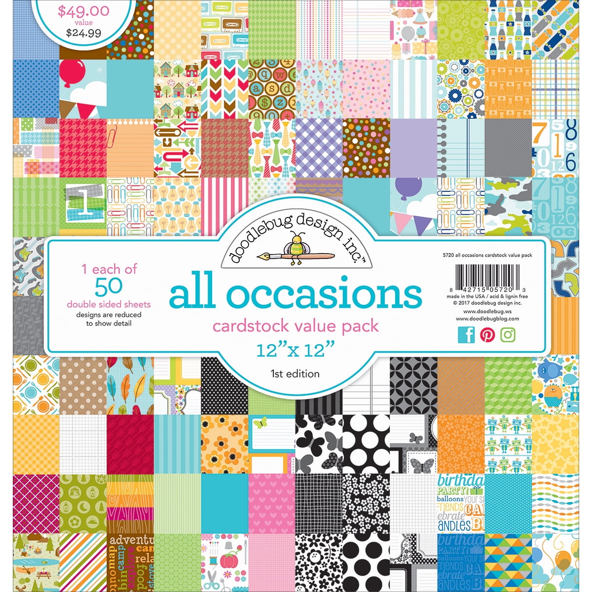 Doodlebug Value Kit Cardstock 12'X12' 50/Pkg All Occasions