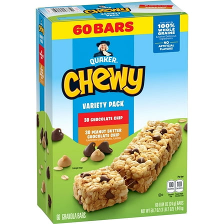 Quaker Chewy Granola Bar, Variety Pack, 60 ct.