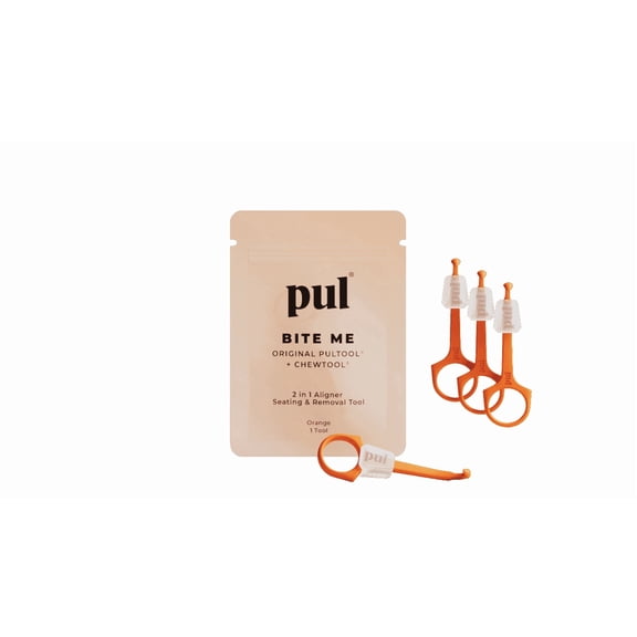 PUL 2-in-1 Aligner Removal and Chew Tool for Invisalign and Clear Aligners, Easy-to-Use Aligner Seating and Remover Tool, Orange, 4 pack