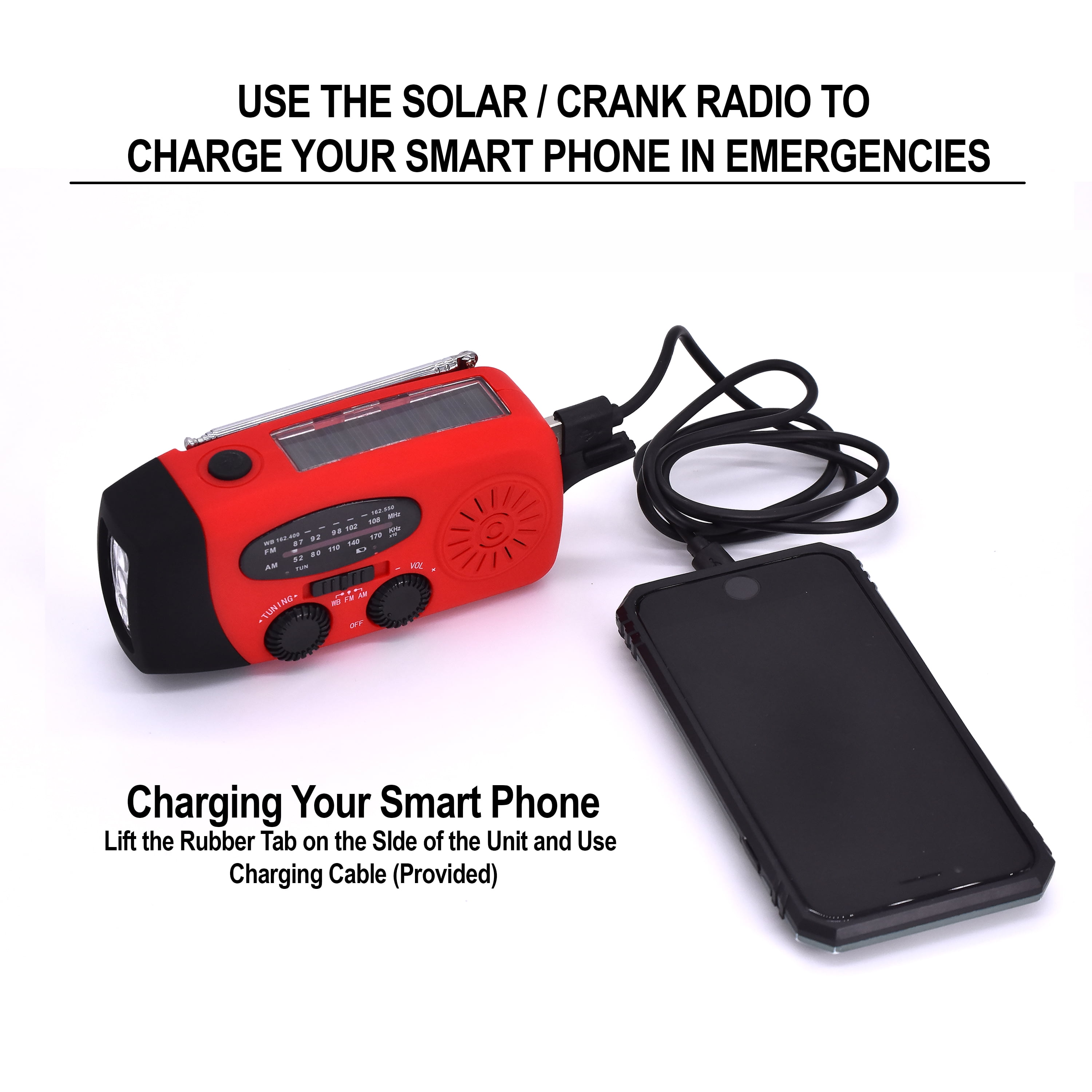 US Survival Solutions Hand Crank Radio - Flashlight for Emergency | Self Powered AM/FM | Portable Weather Radio with 2000mAh - Power Bank Cell Phone Charger, USB Rechargeable for Camping, Emergency