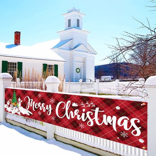 Large Christmas Yard Banner 98x19 Inches - Outdoor Holiday Porch Trim Decorations with Metal Rings for Easy Hanging