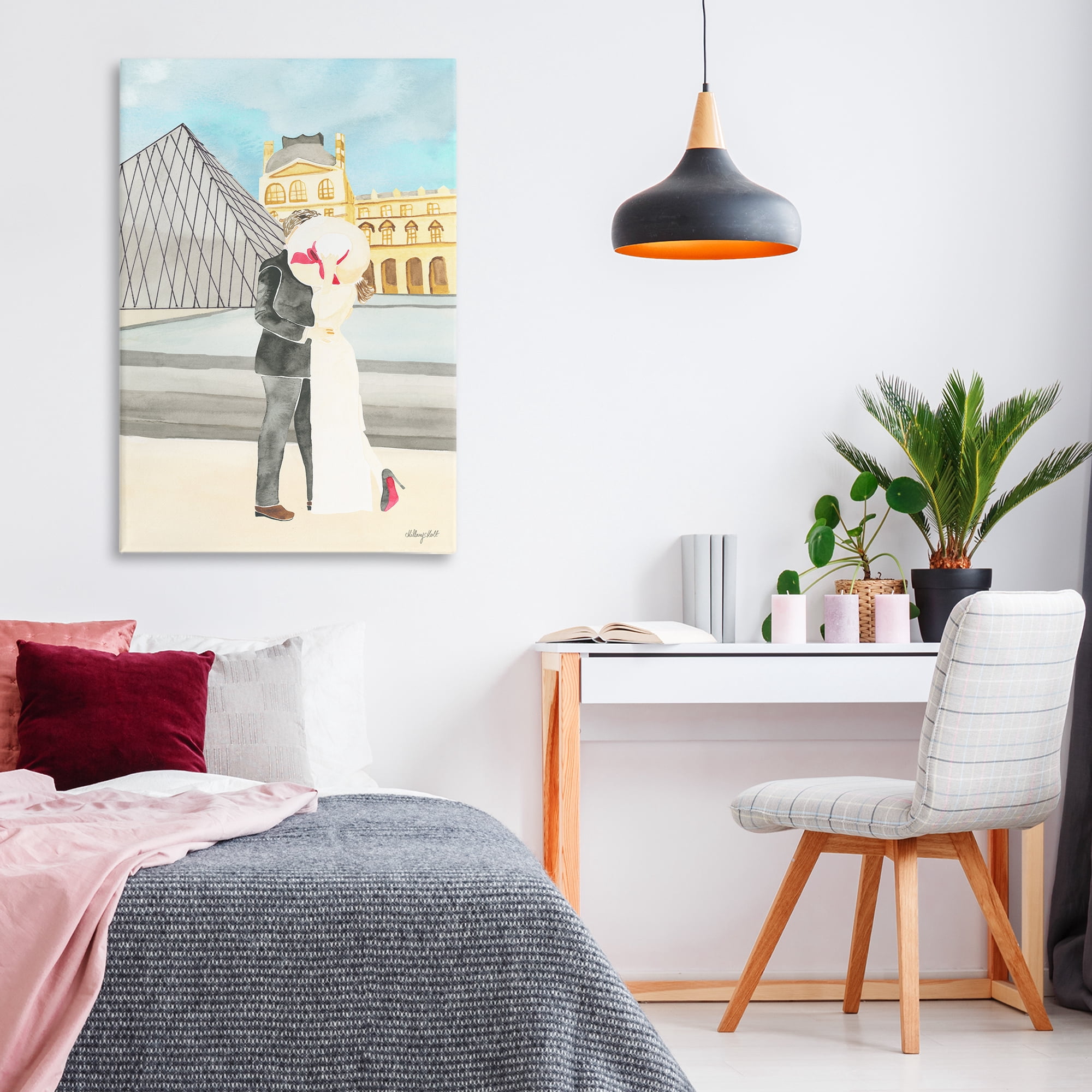 Stupell Industries Couple Embrace At The Louvre Canvas Wall Art, design by Hillary Holt