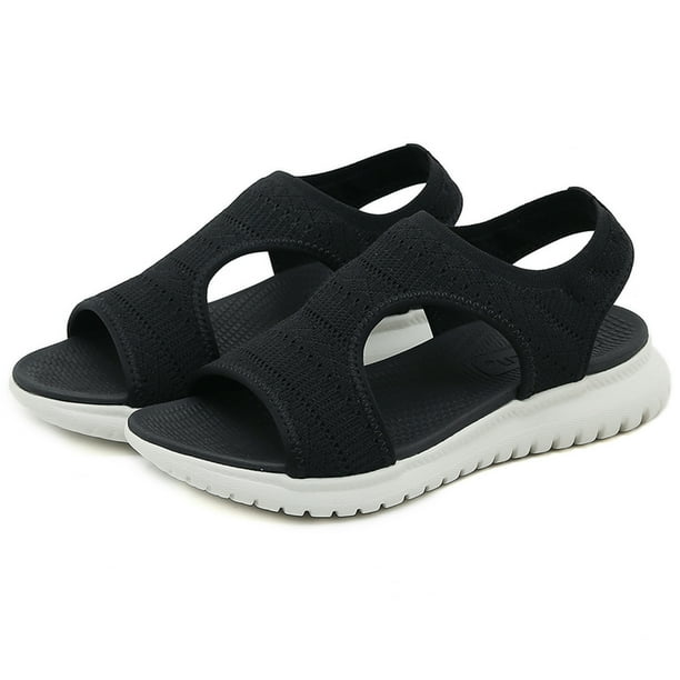 Sandalias de cuña con punta abierta Sandalias casuales de verano Malla de moda para mujer (36) Negro