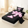 thumbnail image 2 of Erosebridal Floral Bow Letter T Twin Sheet Sets for Girls, Pink Initial Ribbon Bedding, 3pcs, 2 of 6