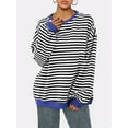 thumbnail image 3 of SUNSIOM Women's Striped Sweatshirt Contrast Color Long Sleeve Round Neck Oversized Casual Pullover Tops, 3 of 6