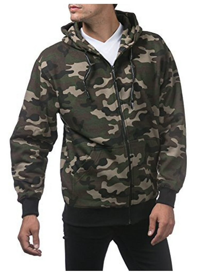 Pro Club Men's Heavyweight Full Zip Fleece Hoodie, Green Camo, X