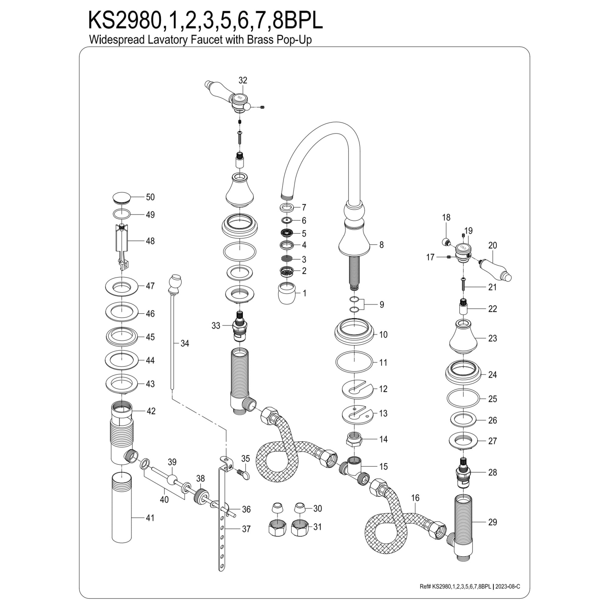 Kingston Brass KS2983BPL Bel-Air Widespread Bathroom Faucet with Brass Pop-Up, Antique Brass