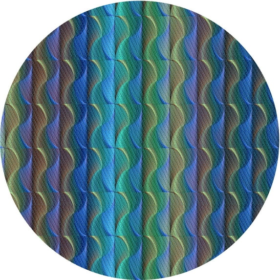 Ahgly Company Machine Washable Indoor Round Transitional Deep-Sea Green Area Rugs, 4' Round