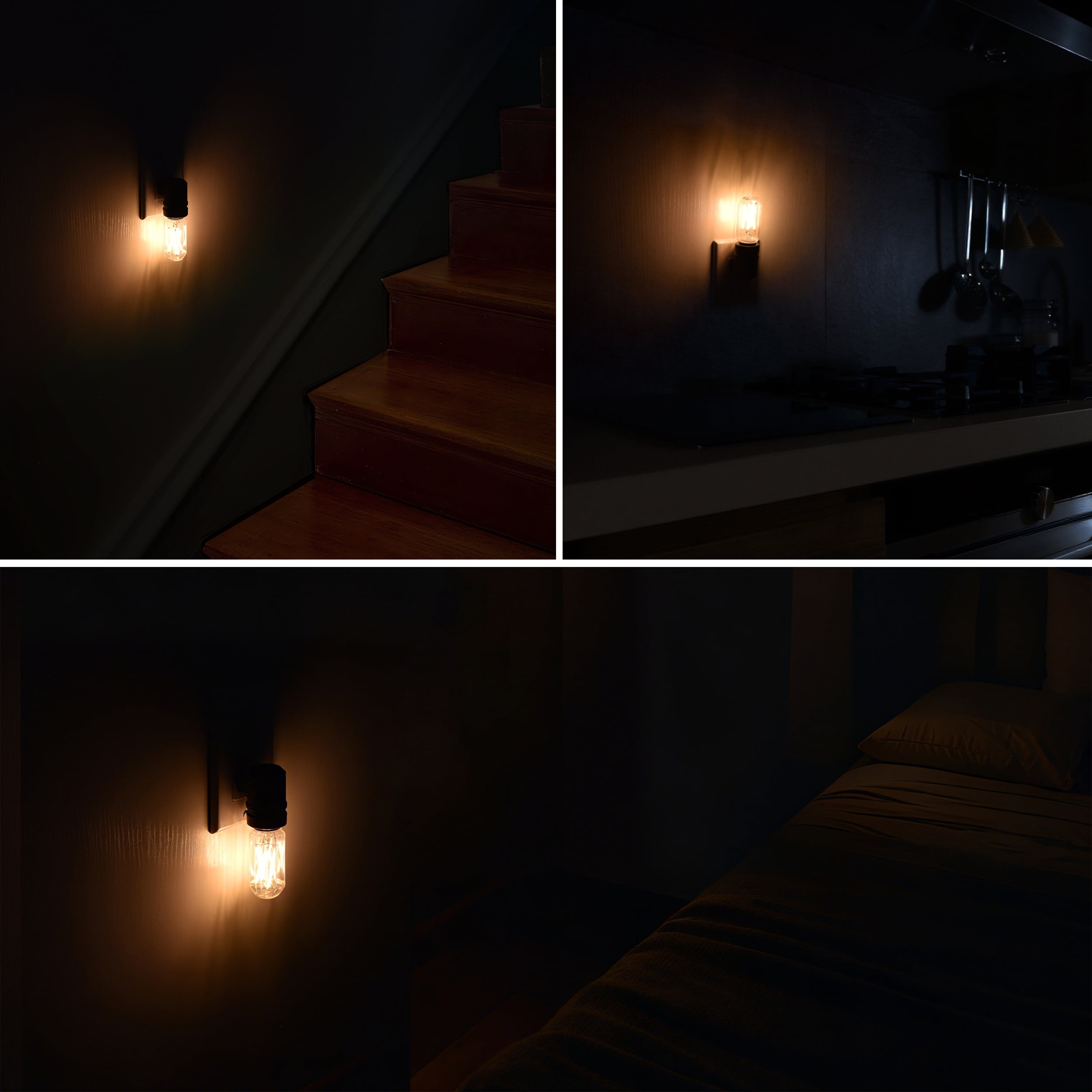 BH&G 4.25" Matte Black Vintage LED Night Light, Soft White, Dusk to Dawn Auto ON & Off, Plug-in, 1PK