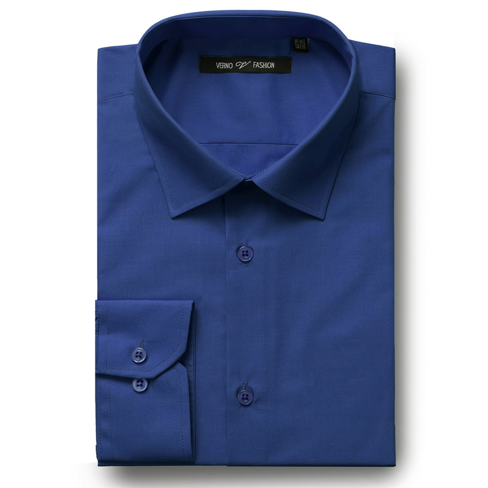 Verno - Men's Dress Shirts Regular Fit Long Sleeve Solid Business ...