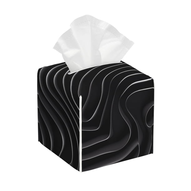 Fotbe Abstract Black And White Waves Porta Pañuelos Decorativo de Cuero, Caja Cuadrada Moderna para Pañuelos Faciales, Organizador y Dispensador 5x5x5''