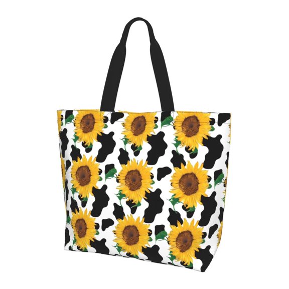 Yiaed Cute Cow Print Sunflower B Print Handbag for Women Tote Purse Shoulder Bag Large Fashion Hobo Purse Handbag Shopping Tote