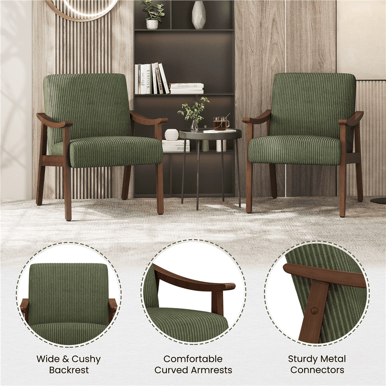 Yaheetech Corduroy Accent Chair, Dark Green Mid-Century photo 2