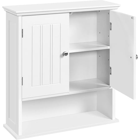 RONG-3 Bathroom Wall Cabinet with 2 Doors, Medicine Cabinet with Open Compartment and Adjustable Shelf, Storage Cupboard for Living Room, Laundry Room, Hallway