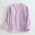 thumbnail image 4 of FAHXNVB Women's Fleece Bed Jacket V Neck Long Sleeves Button Dwon Front Pajama Jacket with Pockets Winter Soft Warm Loungwear,XXXL,Purple, 4 of 8