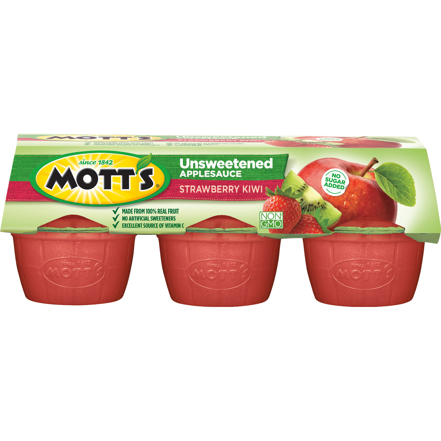Mott's Unsweetened Strawberry Kiwi Applesauce, 3.9 oz cups, 6 count
