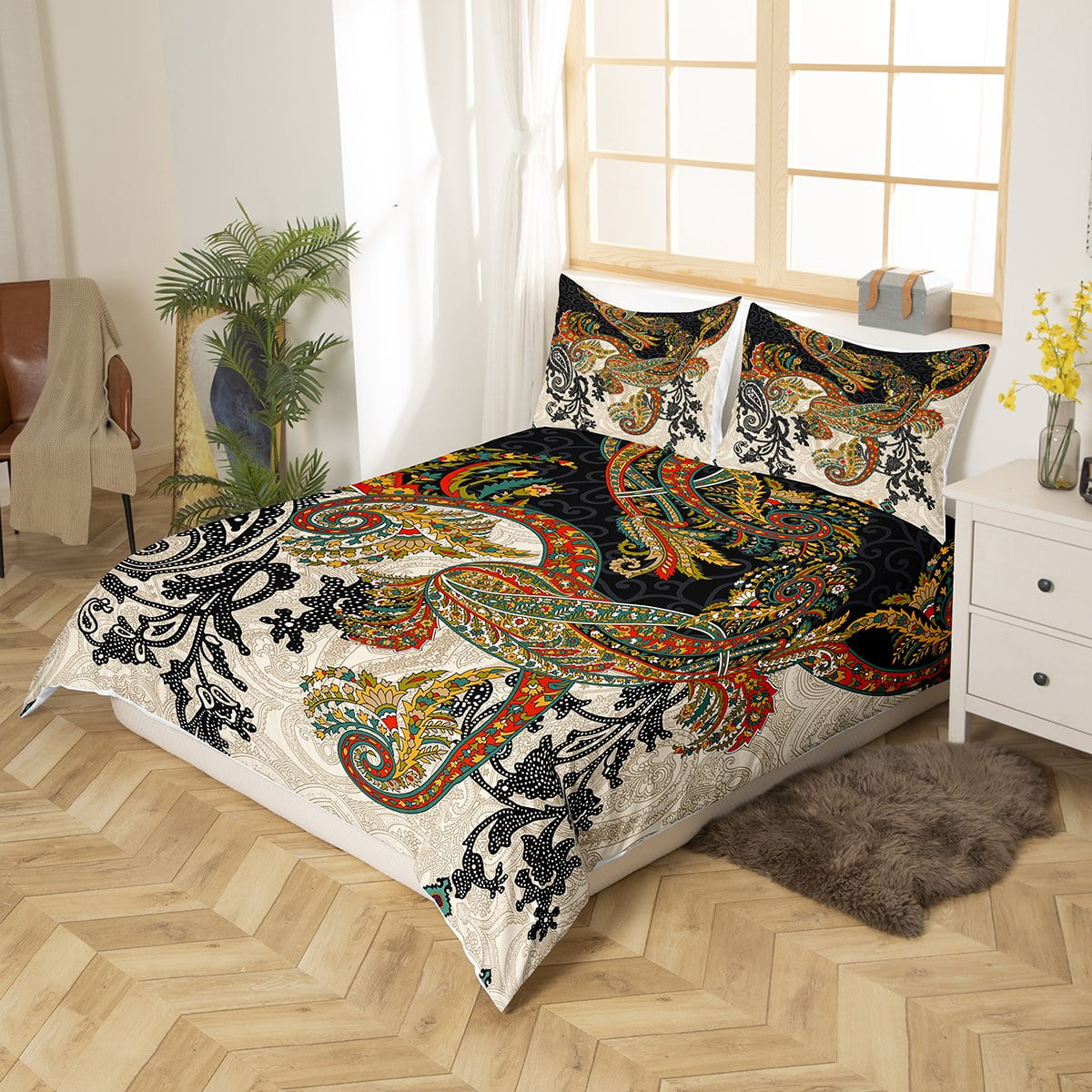 Peacock and gold baroque aesthetic bedding set full, luxury duvet cove