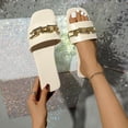 thumbnail image 2 of Wensltd Women's Square Toe Flat Sandals with Metal Chain Summer Casual Fashion Sandals for Daily Outdoor Wear Beige, 2 of 9
