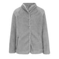 thumbnail image 3 of Patlollav Womens Fashion Solid Pocket Color Jacket Plush Long Sleeve Lapel Coat, 3 of 6