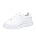thumbnail image 2 of QWKLEAJ Unisex Platform White Sneakers, Water‑Resistant PU Leather Lace‑Up Casual Skate Shoes, Thick Sole Comfortable Daily Walking Shoes for Men Women White 9.5, 2 of 4