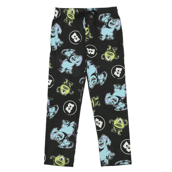 Monsters Inc Mike & Sulley All-Over Print Adult Black Sleep Pajama Pants-Large