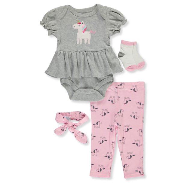 Bon Bebe Bon Bebe Baby Girls Unicorn Print 4 Piece Layette Set Newborn Walmart Com Walmart Com