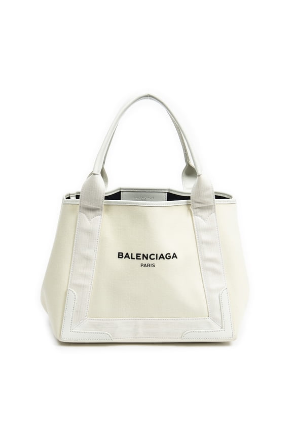 Pre-Owned Balenciaga Ivory Small Navy Cabas Shoulder Bag Canvas