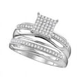 thumbnail image 3 of Solid 10K White Gold His and Hers Trio Three Rings Set Real Natural Diamond Cluster Matching Rings Wedding Band Set 1/3 Carat ( .33 Cttw ) - (L = 9, M = 11.5), 3 of 6