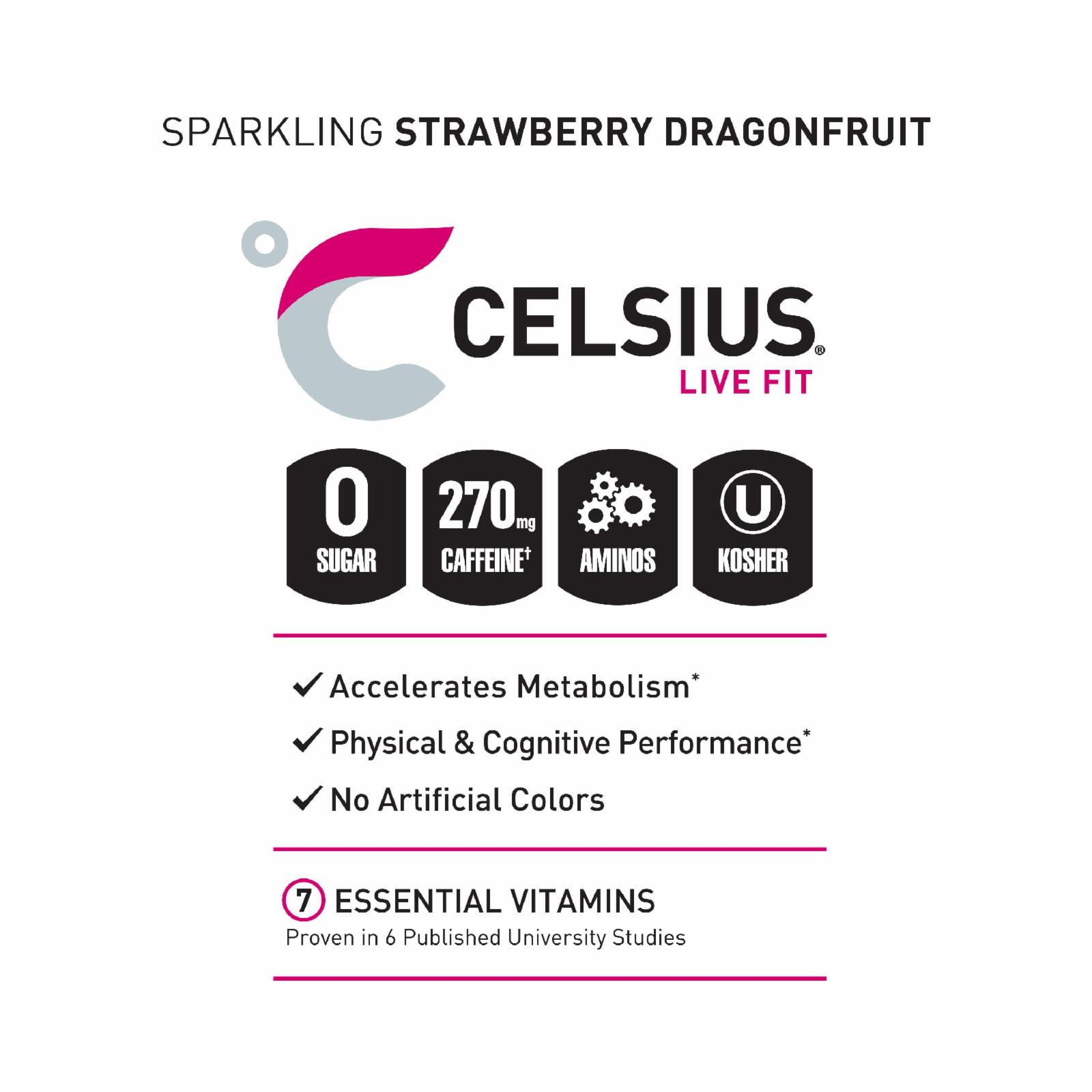(5 pack) Celsius Essentials Sparkling Dragonberry Flavor Energy Drink, 16 fl oz