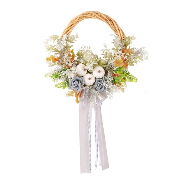 Corona De Calabazas Blancas Estilo Otoñal Decoración Para La Puerta Del Patio Del Festival Flores Ramas Marchitas Enredadera Para Colgar En La Puerta