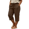 thumbnail image 4 of yardsong Womens Capri Pants Lace Trim Elastic Waist Casual Plus Size Summer Straight Leg Cropped Trousers with Back Pockets 2026 Brown,XXXXXL, 4 of 6