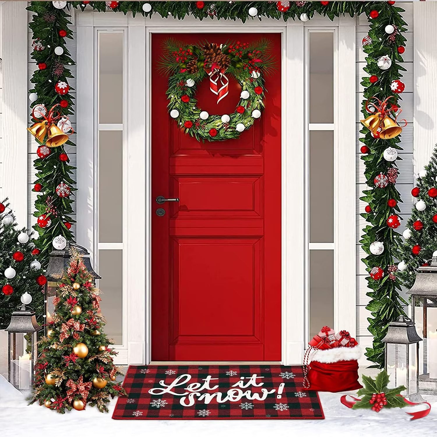 Merry Christmas Decorative Doormat Front Door Mat for Indoor Outdoor  Entrance Welcome, Winter Pine Trees Snowflake Anti-Slip Low-Profile Rug  31.5x19.6 Inch,Fade Resistant, Easy Clean