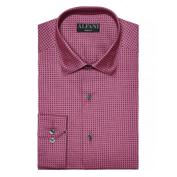 $60 Alfani AlfaTech Men's Reg-Fit Stretch Basket Print Dress Shirt 15-15.5 34/35