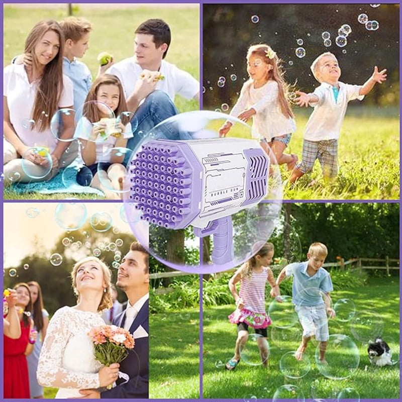 Bubble Machines for Kids, 69 Holes Bubble Blower Toys with Lights for Age 3+ Birthday Easter Gifts-Violet