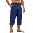 thumbnail image 2 of BUWTTER Mens Capri Pants Flat Front 3/4 Length Trouers Summer Lightweight Breathable Straight Leg Shorts with Pockets Navy XL, 2 of 5