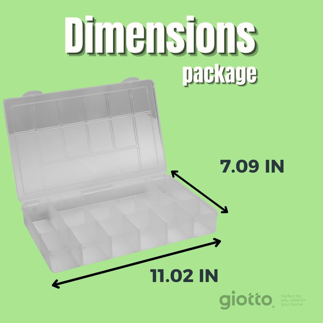MHSIOAP-Giotto Tackle Box Organizer with 13 Compartments – Clear Plastic Storage Box with Dividers for Fishing Lures 11.0 x 7.1 x 2.4 for Drawer Desk,Crafts Accessories Beads Screws Small Parts Organ