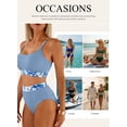 thumbnail image 4 of Eytino Bathing Suits for Women Two Piece Swimsuit Textured Scoop Neck High Waisted Bikini Set with Floral Print Trim Light Blue L, 4 of 7