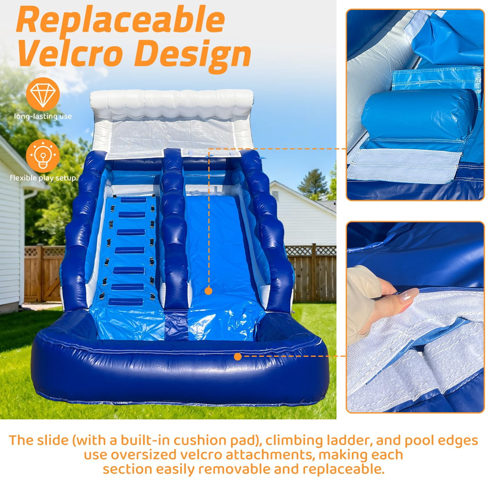 18’(L) Inflatable Water Slide Commercial Grade PVC with Detachable Slide Climbing Ladder and Pool, Giant Inflatable Wet Dry Use, Blow Up Water Slides for Backyard Outdoor, Party, Rental, Gift