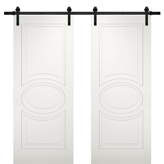 Modern Double Barn Door 48 x 80 inches / Mela 7001 Matte White / 13FT Rail Track Set / Solid Panel Interior Doors