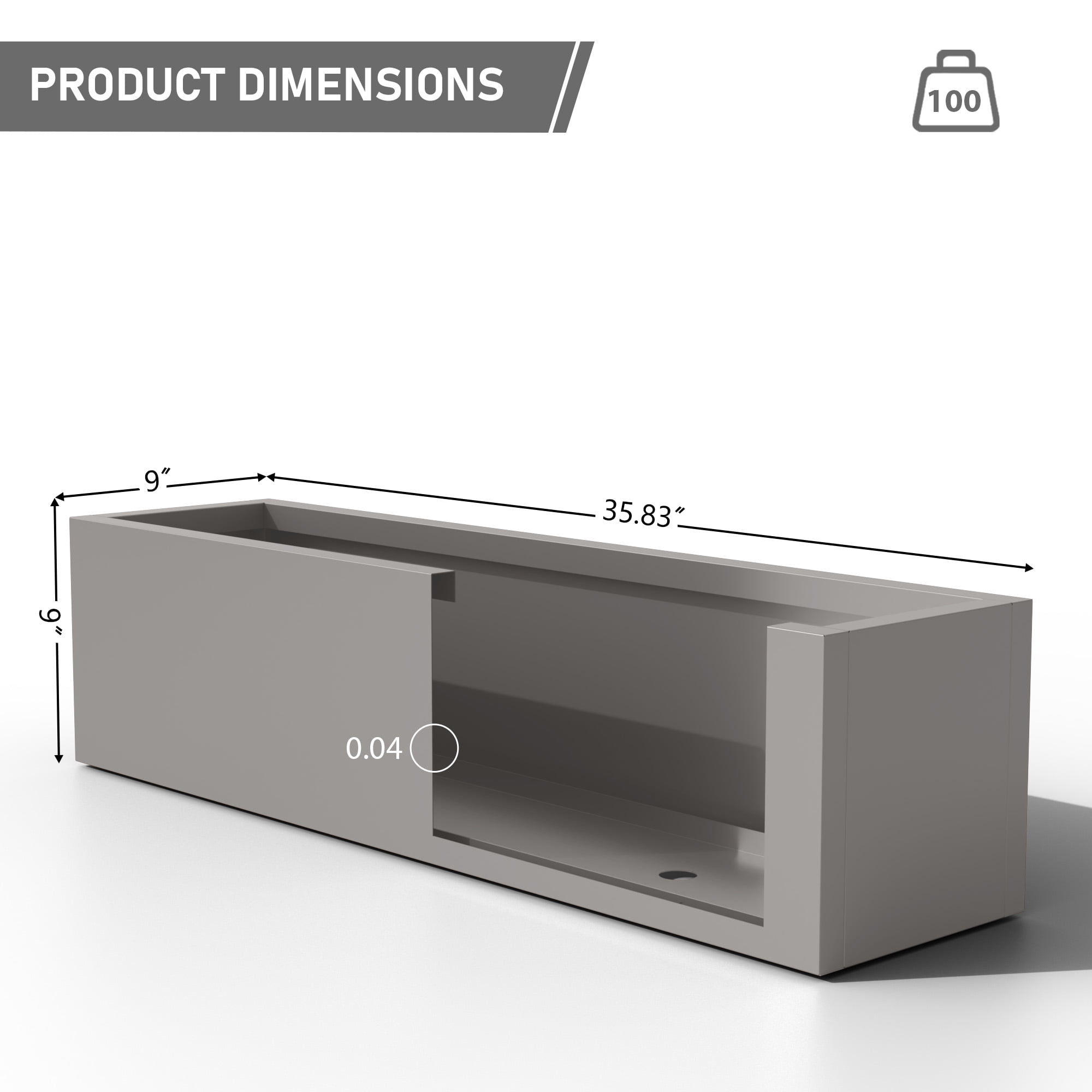MAYEERTY 36x9in Iron Gray Rectangular Flower Pot for Patio