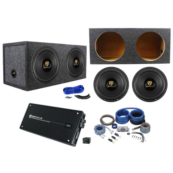 (2) Rockville W12K9D4 12" 8000w Subwoofers Sealed Sub Box Mono Amplifier Amp Kit