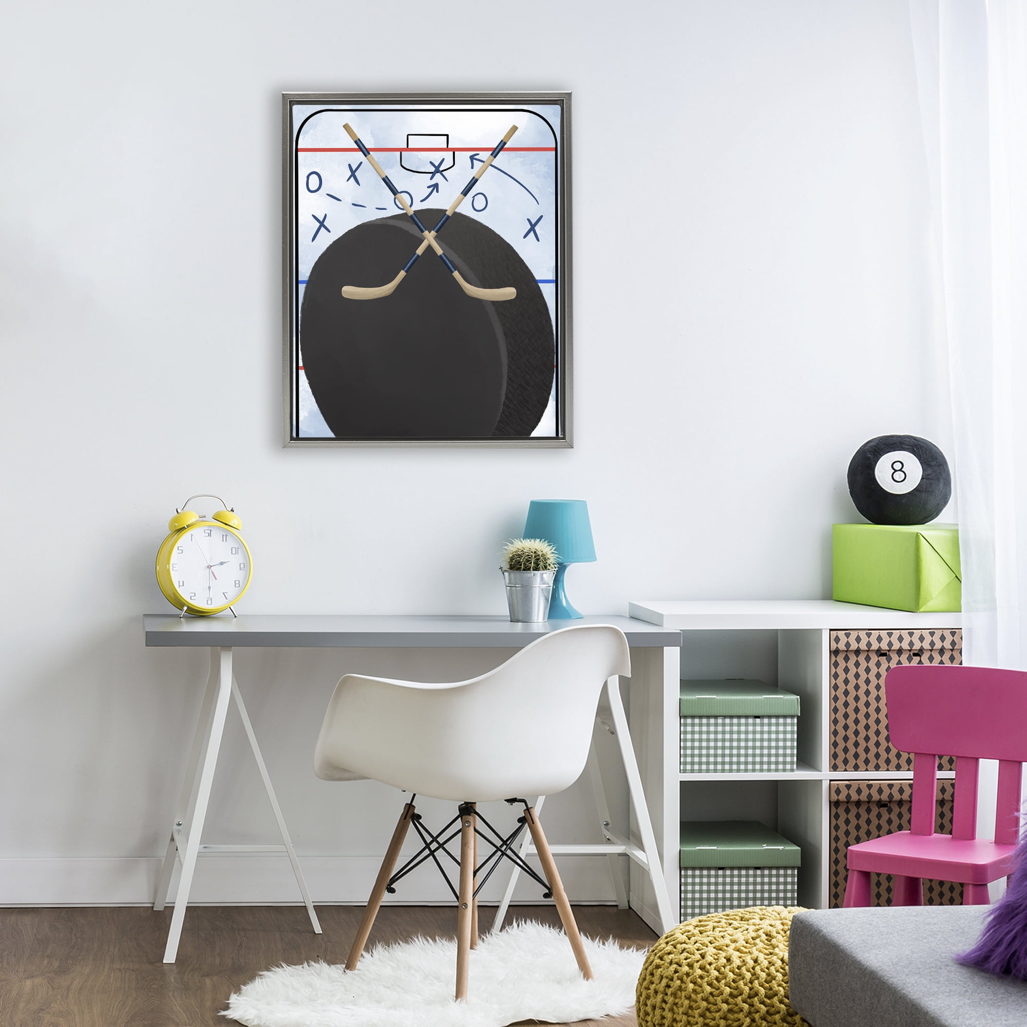 Stupell Industries Hockey Rink Tactics Gray Framed Floater Canvas Wall Art, design by Jennifer Stith