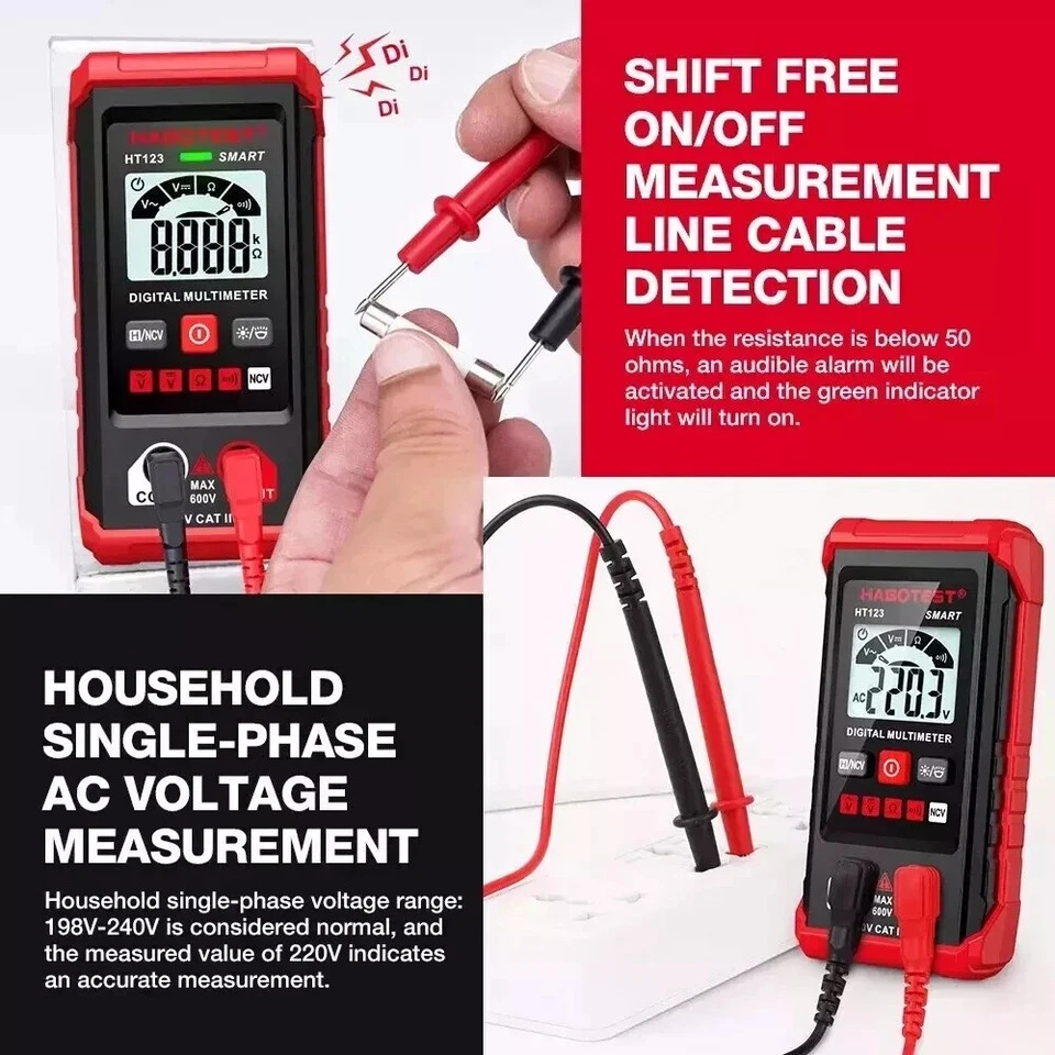 CRESTIN- Digital Multimeter Voltmeter Ac Dc Volt Meter Ohmmeter Auto Range Tester W/Light