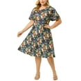 thumbnail image 2 of GRACE & GRANDEUR Women's Plus Size Homecoming Elegant Short Sleeve Floral Pattern Midi Dress 3X Blue, 2 of 6