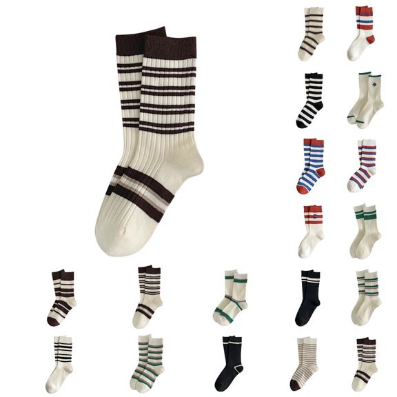 WHEANG Mid Calf Socks for Women Men Vintage Striped Embroidered Socks Breathable Thin Summer Crew Socks Lightweight Soft Casual Dress Ankle Mid Length Socks(Color Multicolor One Size)