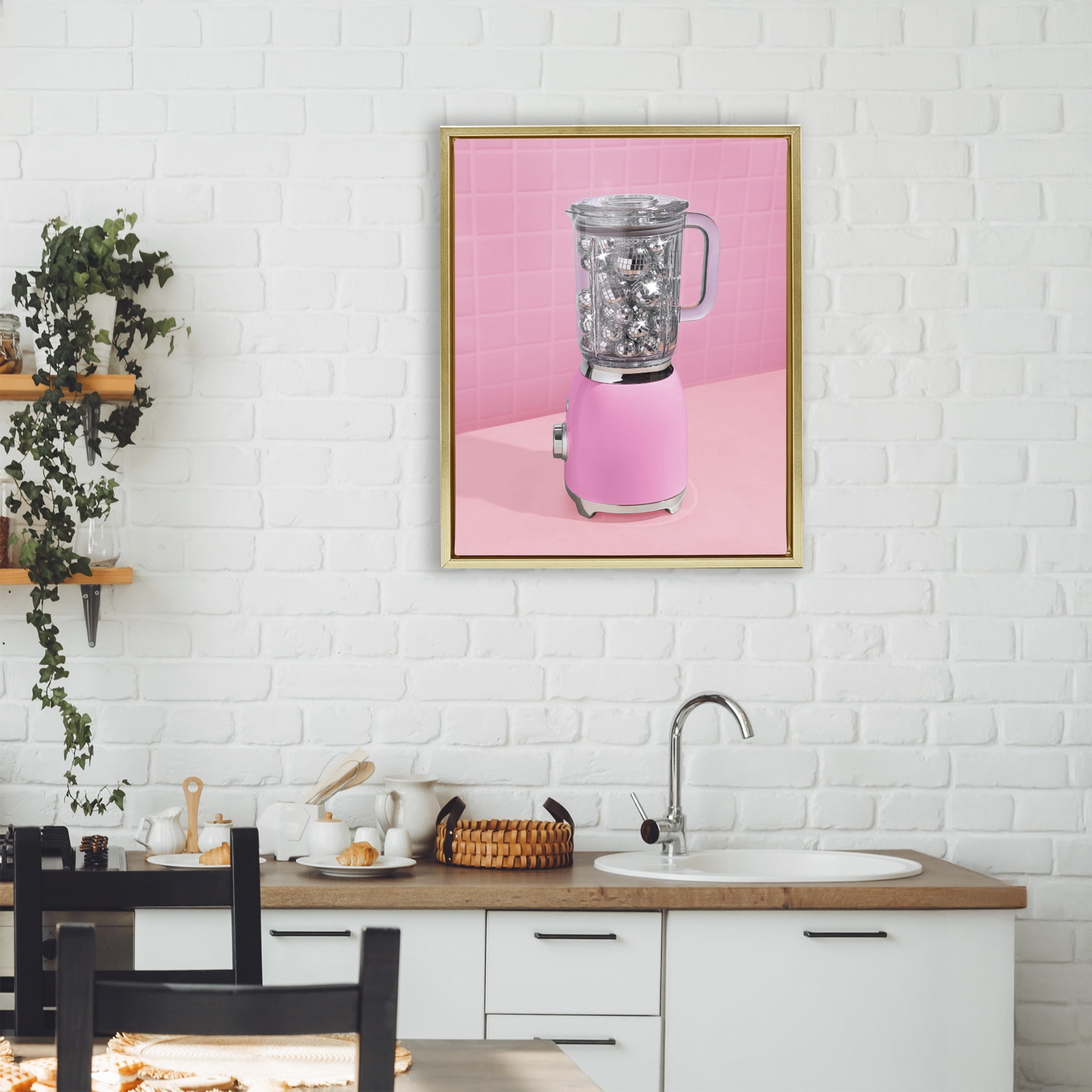 Stupell Industries Disco Drink Blender over Pink Gold Framed Floater Canvas Wall Art, design by LISH Creative