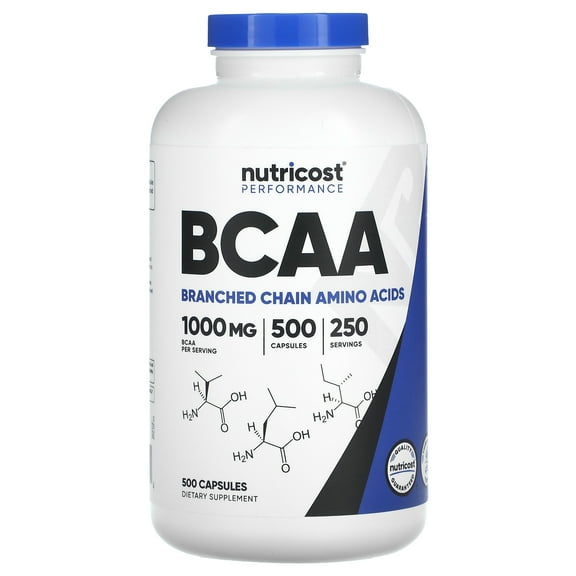 Nutricost BCAA 1000mg, 500 Capsules (250 Serv), Branched Chain Amino Acids