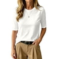 thumbnail image 4 of Yuanlong Womens T-Shirts Elbow Length Sleeve Basic Tee Crew Neck Solid Color Soft Stretch Loose Fit Minimal Casual Daily Top, 4 of 5