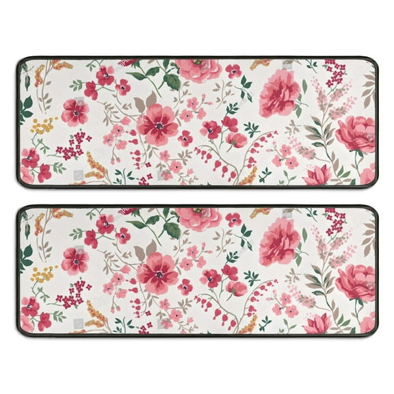 Kitchen Rugs Sets Of 2,Pioneer Flower Floral Print Pattern Anti Fatigue Kitchen Mat Rugs Non Slip Washable,Decorative Kitchen Floor Mats for Kitchen,Sink,Laundry,17"x47" 17"x47"