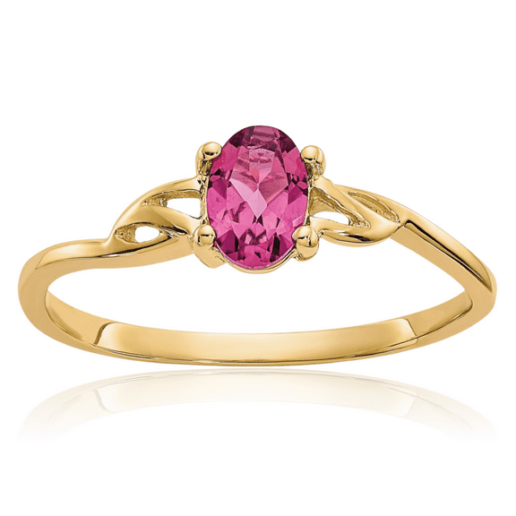 10K Solid Yellow Gold Pink Tourmaline Ring Gemstone Band October Birthstone Jewelry